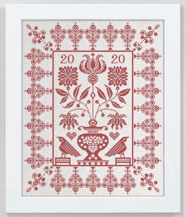 MODERN FOLK EMBROIDERY "Transylvanian Spring" Counted Cross Stitch Pattern, Monochromatic, Chart, Pattern Only