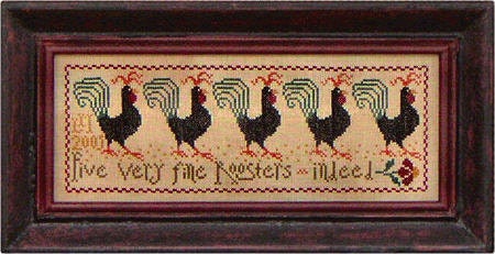 LA~D~DA "5 Fine Roosters"  Counted Cross Stitch Pattern  Chart, Whimsical, Pattern Only