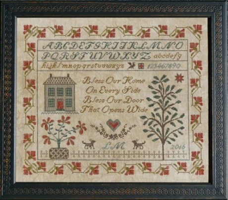 LA~D~DA "Bless Our Home"  Counted Cross Stitch Pattern  Chart, Primitive Style Sampler, Paper Pattern