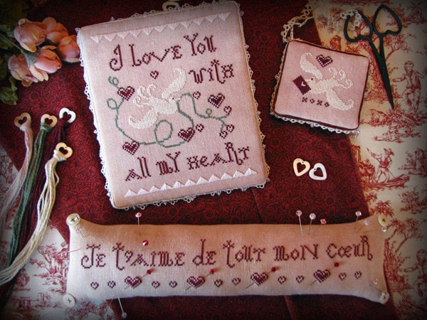 PLUM STREET SAMPLERS "Love Notes" Counted Cross Stitch Pattern, Chart, Valentines Day, White Dove, Pattern Only
