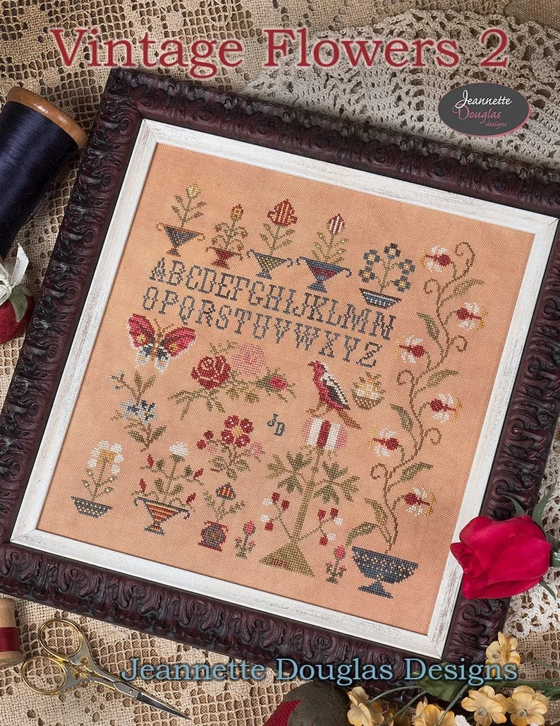 JEANNETTE DOUGLAS DESIGNS "Vintage Flowers 2" Counted Cross Stitch Pattern, Flower Motifs, Sampler, Pattern Only