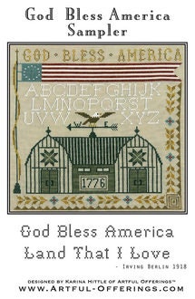 ARTFUL OFFERINGS "God Bless America Sampler" Counted Cross Stitch Pattern, Chart, Sampler, Pattern Only