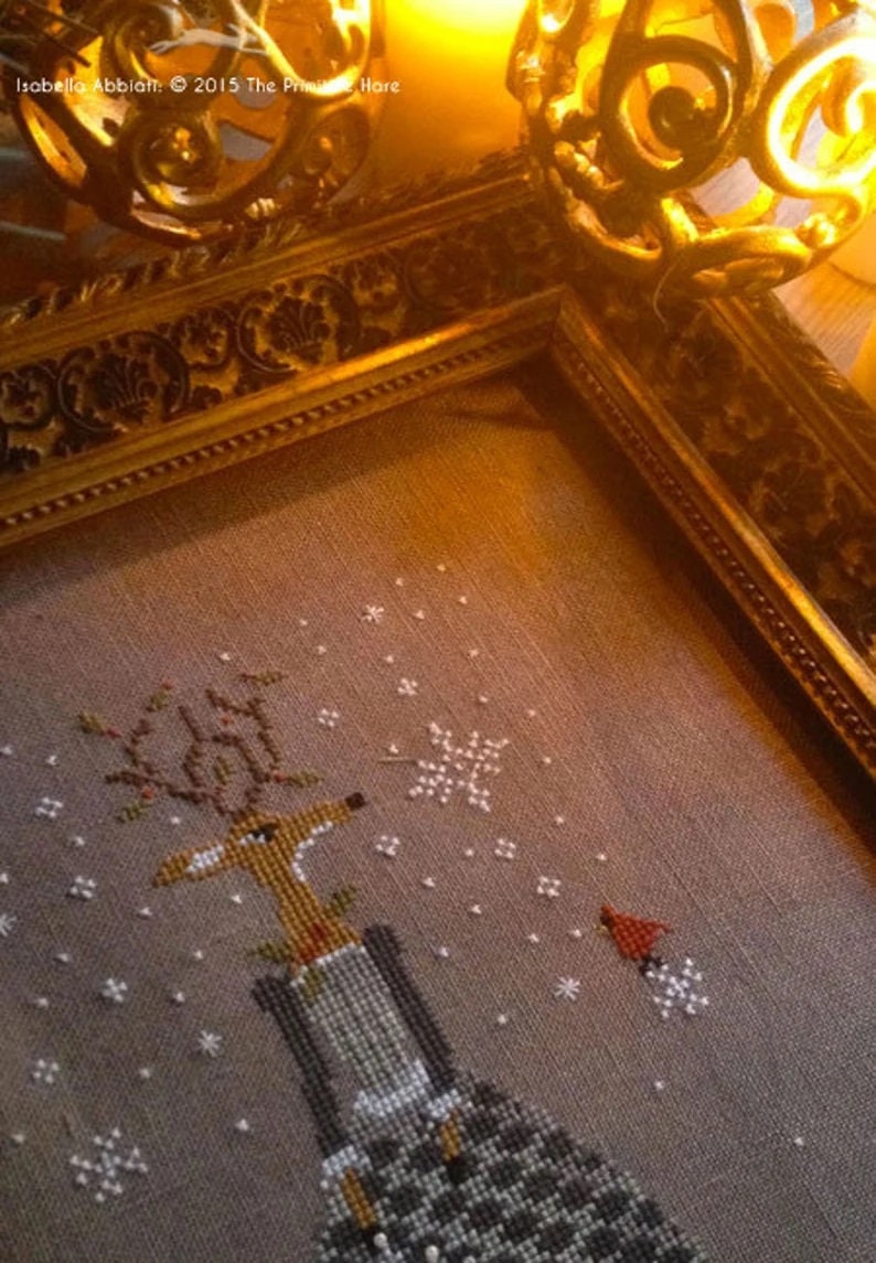 THE PRIMITIVE HARE "Yule Queen" Counted Cross Stitch Pattern, Chart, Christmas, Deer, Pattern Only