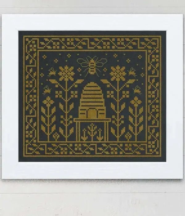 MODERN FOLK EMBROIDERY "How Doth The Little Busy Bee ~ A Beekeeper's Pincushion" Counted Cross Stitch Pattern, Chart, Pattern Only