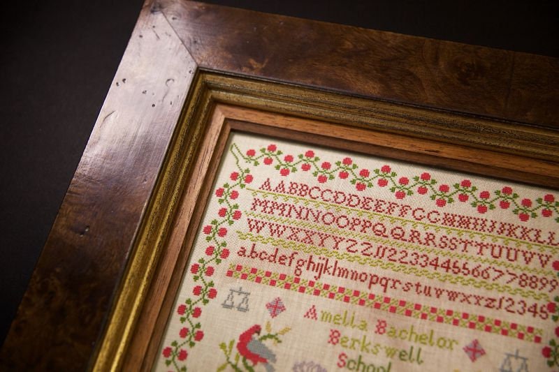 Hands Across the Sea Samplers "Amelia Bachelor 1863" Counted Cross Stitch Pattern, English Reproduction Sampler, Chart, Pattern Only