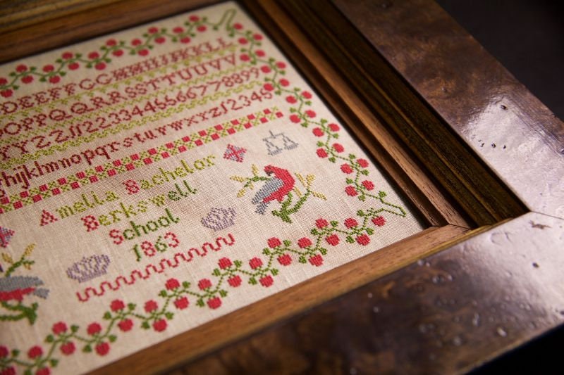 Hands Across the Sea Samplers "Amelia Bachelor 1863" Counted Cross Stitch Pattern, English Reproduction Sampler, Chart, Pattern Only