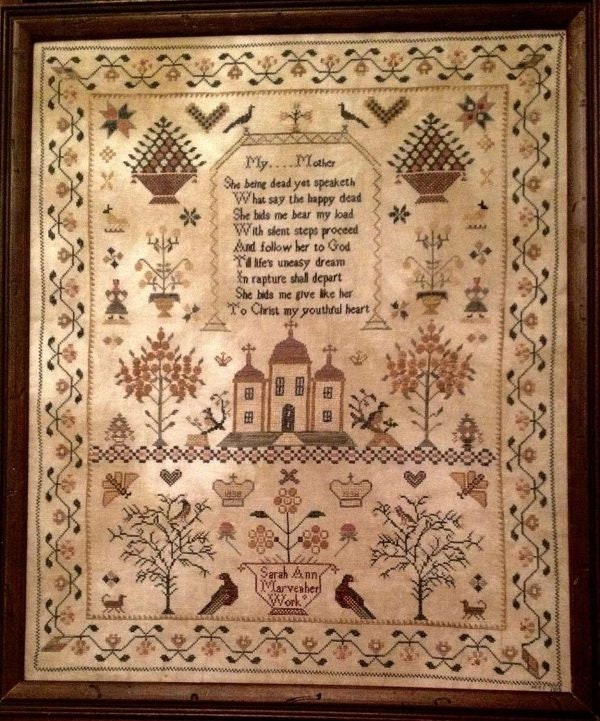 MERRY WIND FARM "Sarah Ann Marven 1838"  Counted Cross Stitch Pattern  English Reproduction Sampler  Chart, Pattern Only