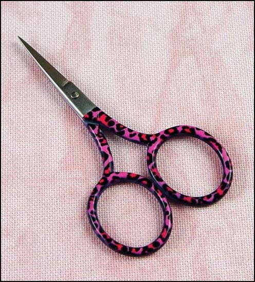 YARN TREE Pink Leopard Embroidery Scissors ~ Premium Stainless Steel Scissors ~  3 3/4" Long