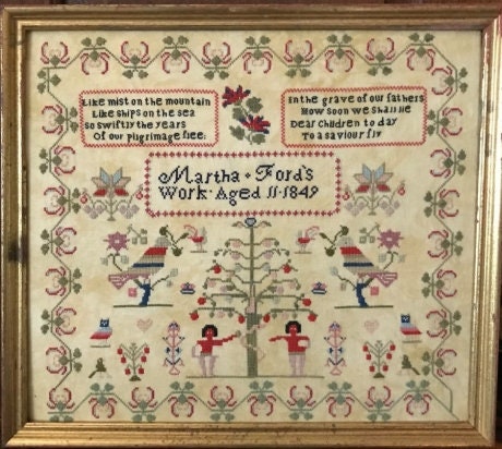 MERRY WIND FARM "Mist on the Mountain ~ Martha Ford's Work 1849"  Counted Cross Stitch Pattern  Reproduction Sampler  Chart, Pattern Only