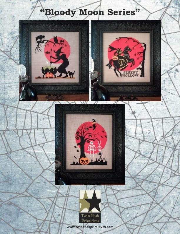 TWIN PEAK PRIMITIVES "Bloody Moon Series" Counted Cross Stitch Pattern, Chart, Autumn, Fall, Halloween, Pattern Only