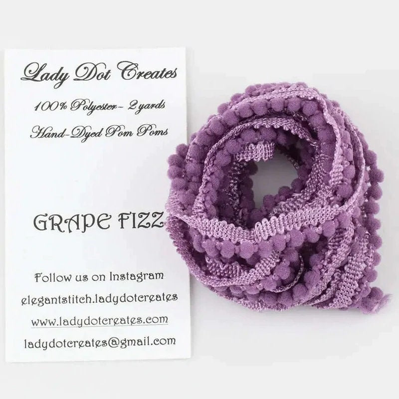 GRAPE FIZZ ~ Pom Poms Trim by Lady Dot Creates  2 Continuous Yards  Hand-Dyed  Finishing  Craft Project Trim