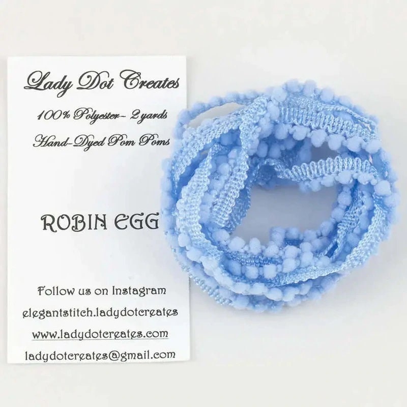 ROBIN EGG ~ Pom Poms Trim by Lady Dot Creates  2 Continuous Yards  Hand-Dyed  Finishing  Craft Project Trim