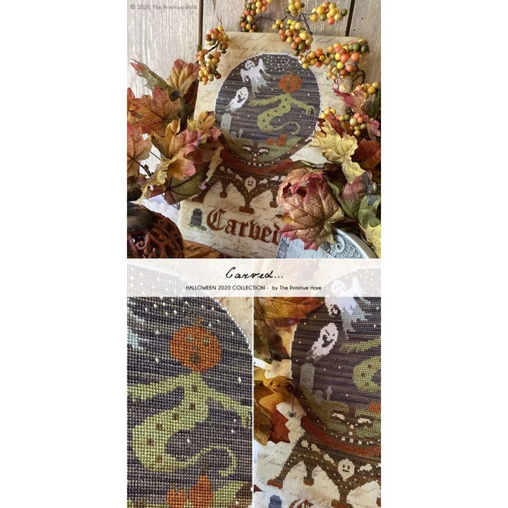 THE PRIMITIVE HARE "Carved" Counted Cross Stitch Pattern, Chart, Halloween, Pattern Only