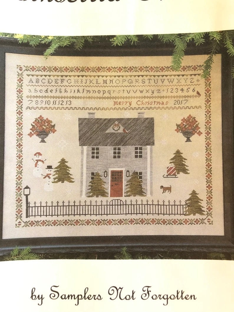 SAMPLERS NOT FORGOTTEN "Poinsettia Manor" Counted Cross Stitch Pattern, Merry Christmas, Chart, Pattern Only