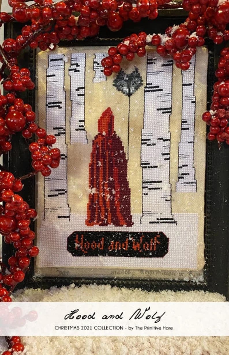 THE PRIMITIVE HARE "Hood and Wolf" Counted Cross Stitch Pattern, Chart, Pattern Only