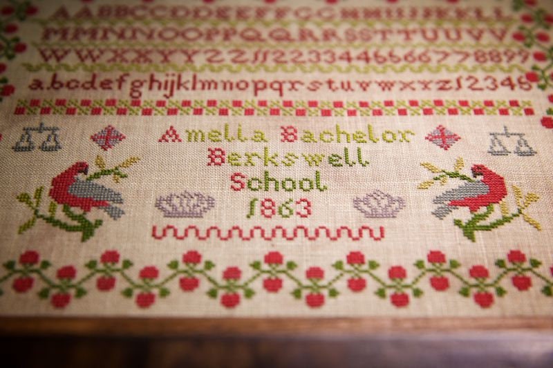 Hands Across the Sea Samplers "Amelia Bachelor 1863" Counted Cross Stitch Pattern, English Reproduction Sampler, Chart, Pattern Only