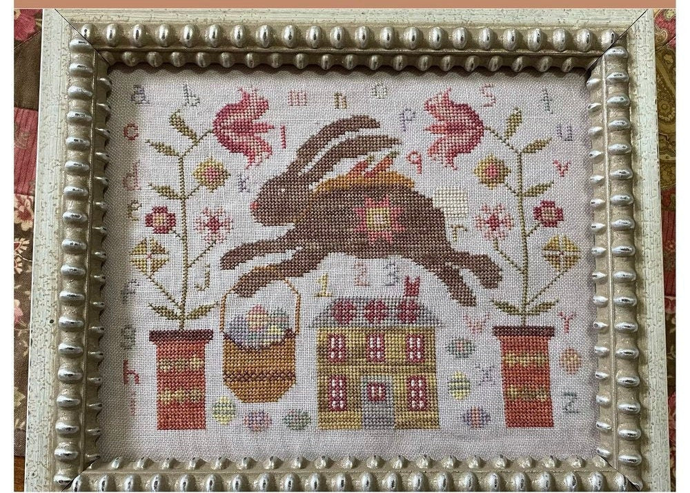 Pansy Patch Quilts and Stitchery "Hester's Special Delivery" Counted Cross Stitch Pattern, Chart, Easter, Bunny, Rabbit, Pattern Only
