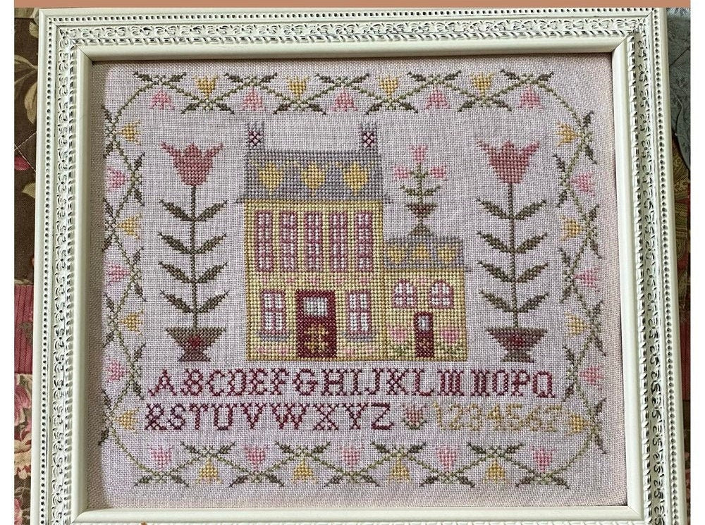 Pansy Patch Quilts and Stitchery "Tulip House Sampler" Counted Cross Stitch Pattern, Spring, Flowers, Pattern Only