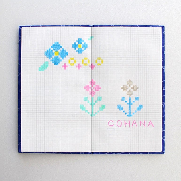 COHANA "Memo Pad ~ Blank Book with Ukigami Cover", Grid Lined Paper for Needlework Designs, Chart, Made in Japan