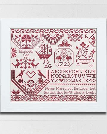 MODERN FOLK EMBROIDERY "Elizabeth Gee ~ A Quaker Sampler" Counted Cross Stitch Pattern, Chart, Pattern Only