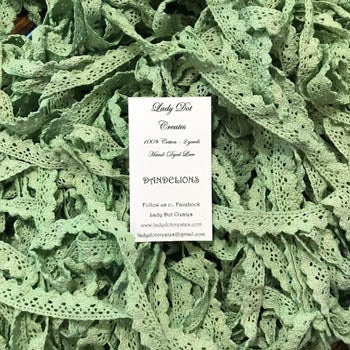 DANDELIONS ~ LACE by Lady Dot Creates  2 Yards  Hand-Dyed Lace  100% Cotton  Finishing  Craft Project Trim