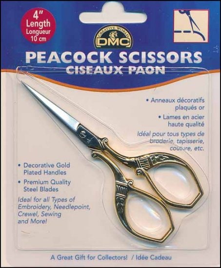 DMC “Peacock" 4" Embroidery Scissors, Stainless Steel Blades, Gold Plated Handles, A Great Gift For Collectors, Made In Italy