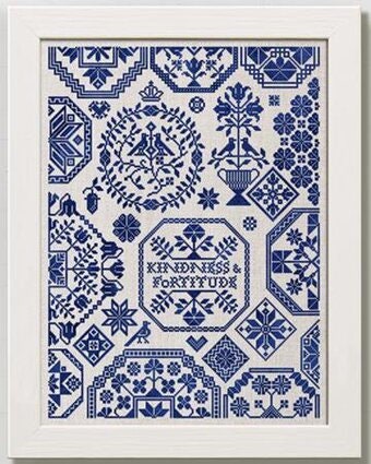 MODERN FOLK EMBROIDERY "Kindness & Fortitude ~ A Quaker Sampler" Counted Cross Stitch Pattern, Chart, Pattern Only