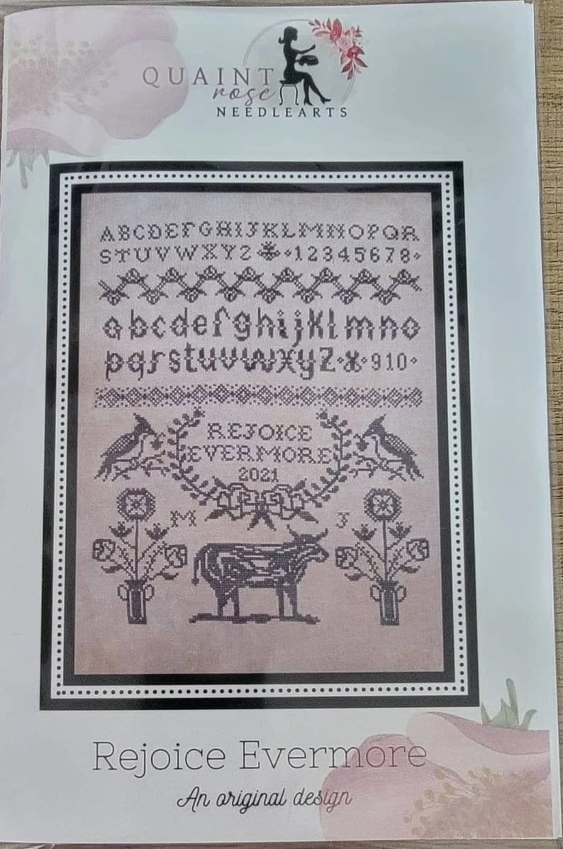 QUAINT ROSE NEEDLEARTS "Rejoice Evermore" Counted Cross Stitch Pattern, Sampler, Chart, Pattern Only