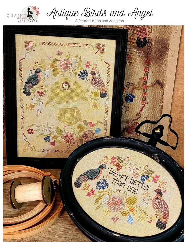 QUAINT ROSE NEEDLEARTS "Antique Birds and Angel" Counted Cross Stitch Pattern, Sampler, Chart, Booklet Only