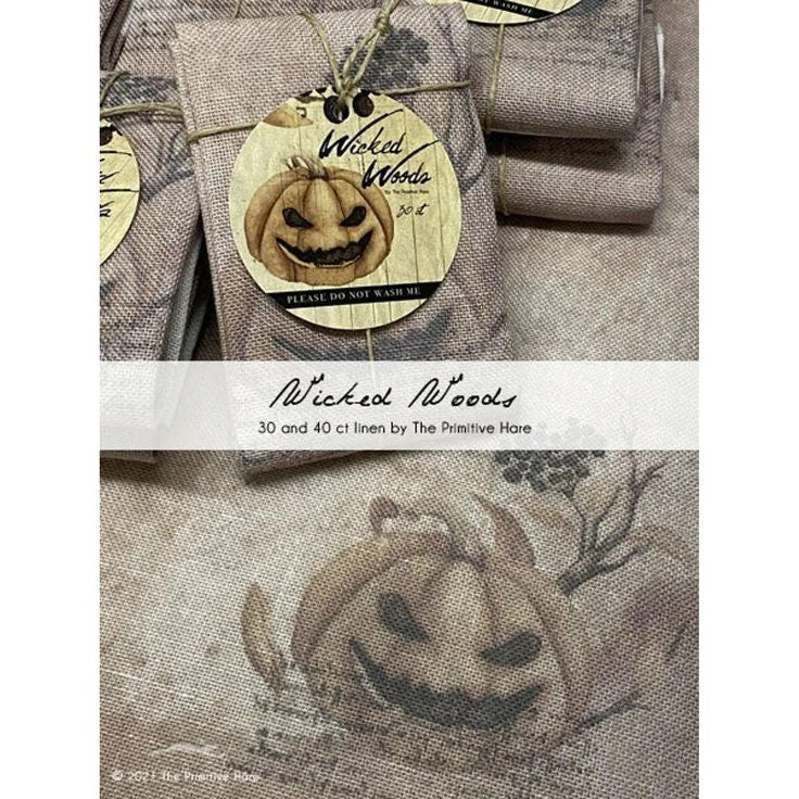 WICKED WOODS ~ 40 ct. Linen from The Primitive Hare ~ Printed 40 count Cross Stitch Linen ~ Approximate Size 11.8" x 14.4"