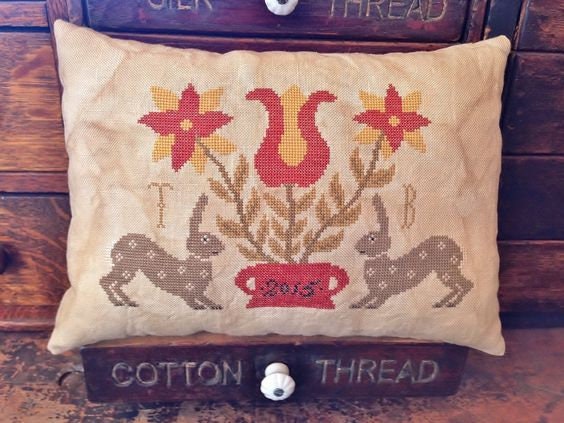 SCATTERED SEED SAMPLERS "Country Cottontails" Counted Cross Stitch Pattern, Pin Keep, Chart, Spring, Rabbits, Pattern Only