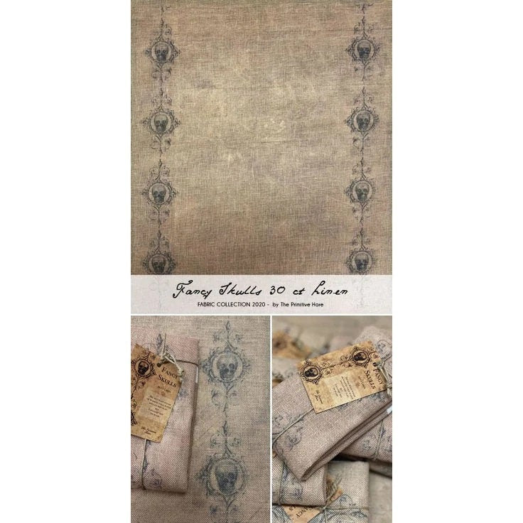 FANCY SKULLS ~ 30 ct. Linen from The Primitive Hare ~ Printed 30 count Cross Stitch Linen ~ Approximate Size 15.5" x 19.5"