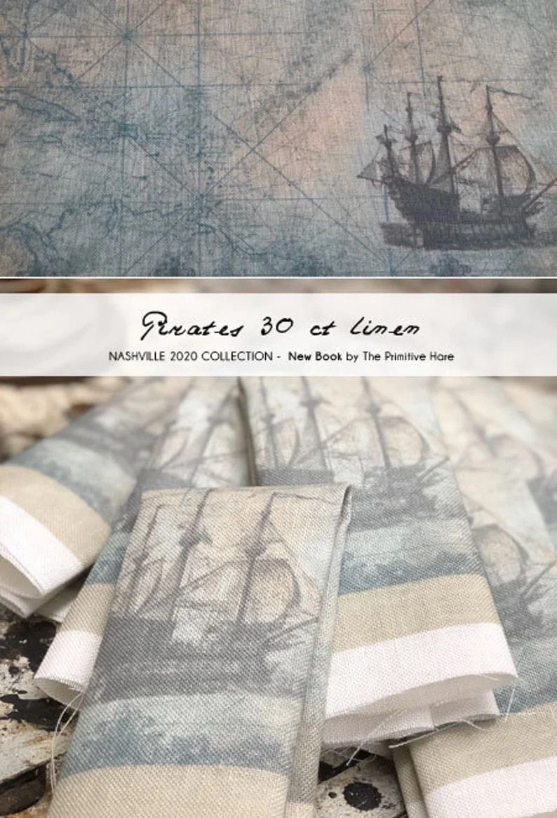 PIRATES ~ 40 ct. Linen from The Primitive Hare ~ Hand-Dyed and Printed 40 count Cross Stitch Linen
