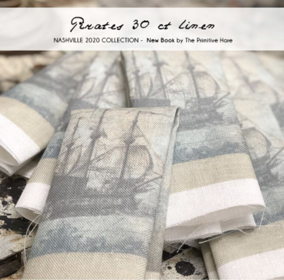PIRATES ~ 40 ct. Linen from The Primitive Hare ~ Hand-Dyed and Printed 40 count Cross Stitch Linen