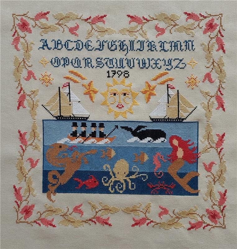 TWIN PEAK PRIMITIVES "The Myth of The Ocean" Counted Cross Stitch Pattern, Summer, Chart, Sampler, Pattern Only