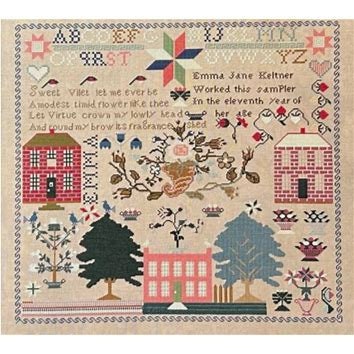 QUEENSTOWN SAMPLER DESIGNS "Emma Jane Keltner c. 1847" Counted Cross Stitch Pattern, Chart, Reproduction Sampler, Pattern Only