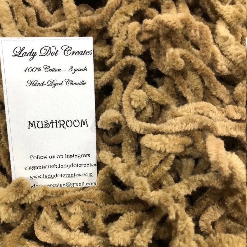 MUSHROOM ~ CHENILLE TRIM by Lady Dot Creates  3 Yards  Hand-Dyed Chenille  100% Cotton  Finishing  Craft Project Trim