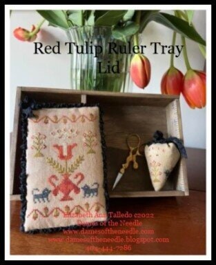DAMES Of THE NEEDLE "Red Tulip Ruler Tray"  Counted Cross Stitch Pattern  Lid & Strawberry Patterns, Chart, Pattern Only