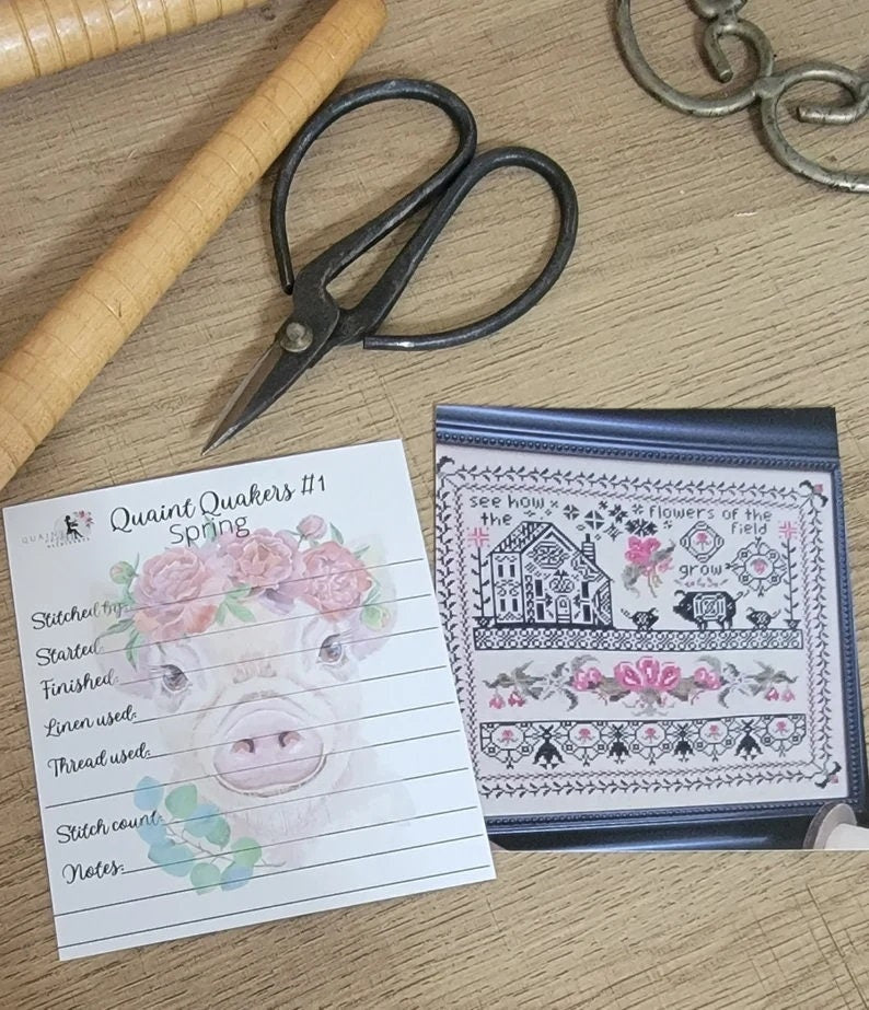 QUAINT ROSE NEEDLEARTS "Quaint Quakers #1 ~ Spring" Counted Cross Stitch Pattern, Sampler, Chart, Pattern Only