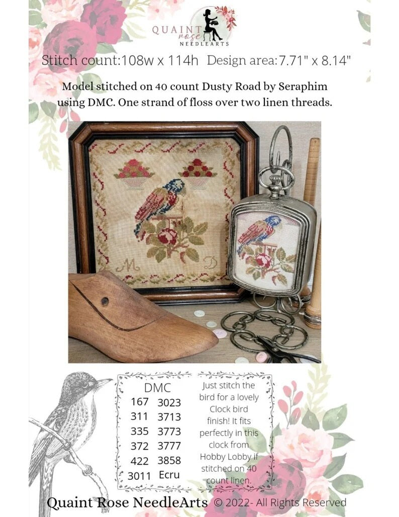 QUAINT ROSE NEEDLEARTS "American Bird" Counted Cross Stitch Pattern, Sampler, Chart, Pattern Only