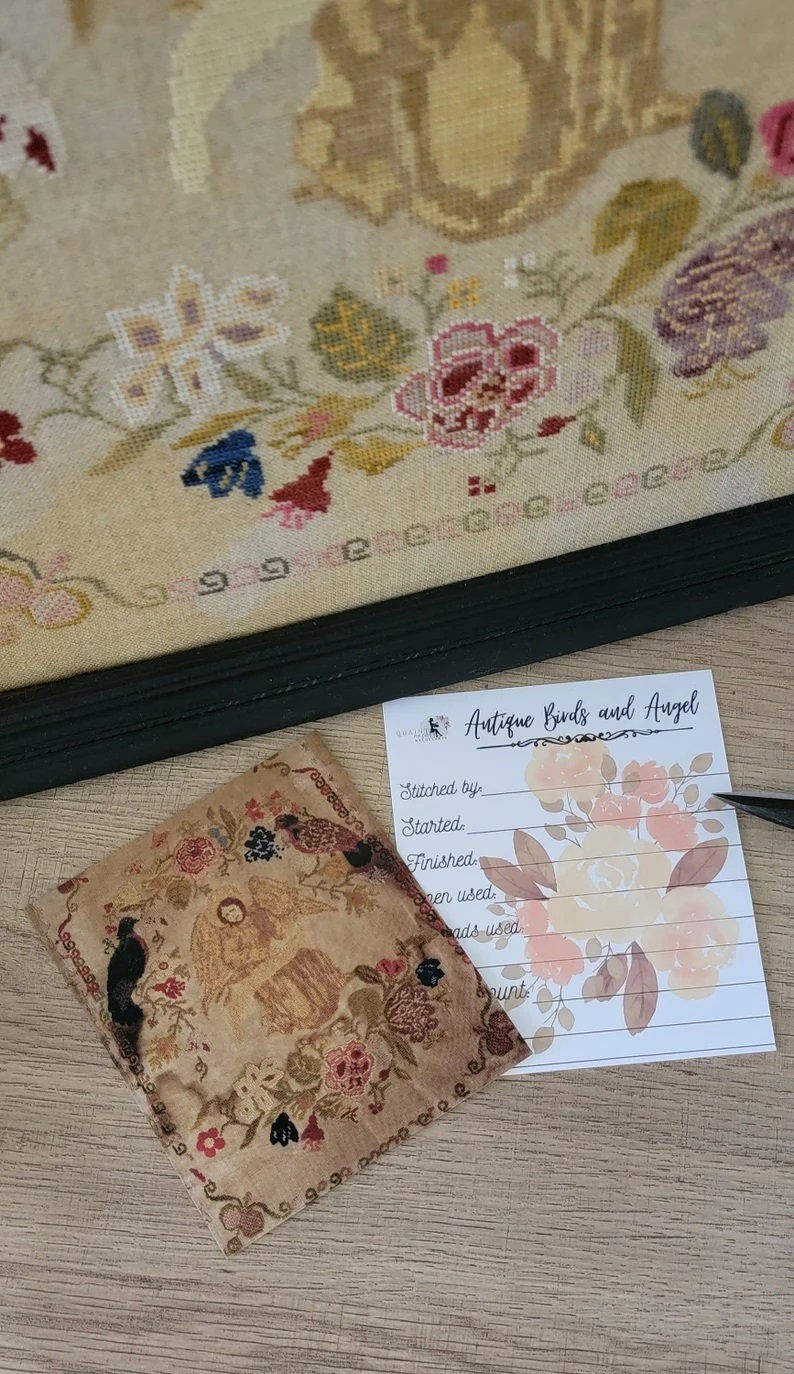 QUAINT ROSE NEEDLEARTS "Antique Birds and Angel" Counted Cross Stitch Pattern, Sampler, Chart, Booklet Only