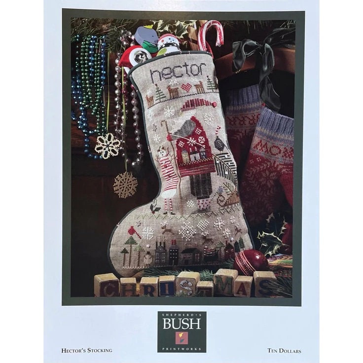 SHEPHERD'S BUSH PRINTWORKS "Hector's Stocking" Counted Cross Stitch Pattern, Christmas, Santa, Pattern Only