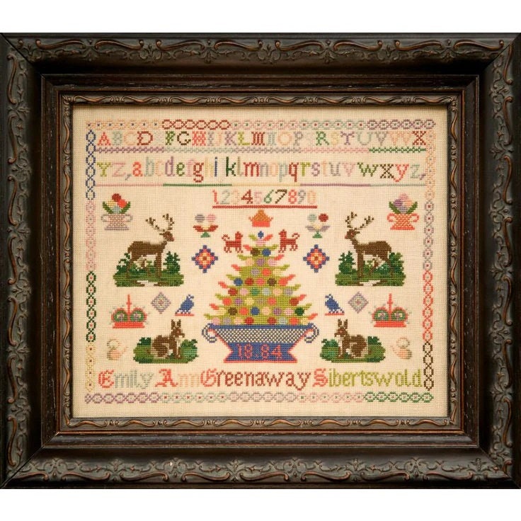 Hands Across The Sea Samplers "EMILY ANN GREENAWAY 1884" Red Sampler, Cross Stitch Booklet