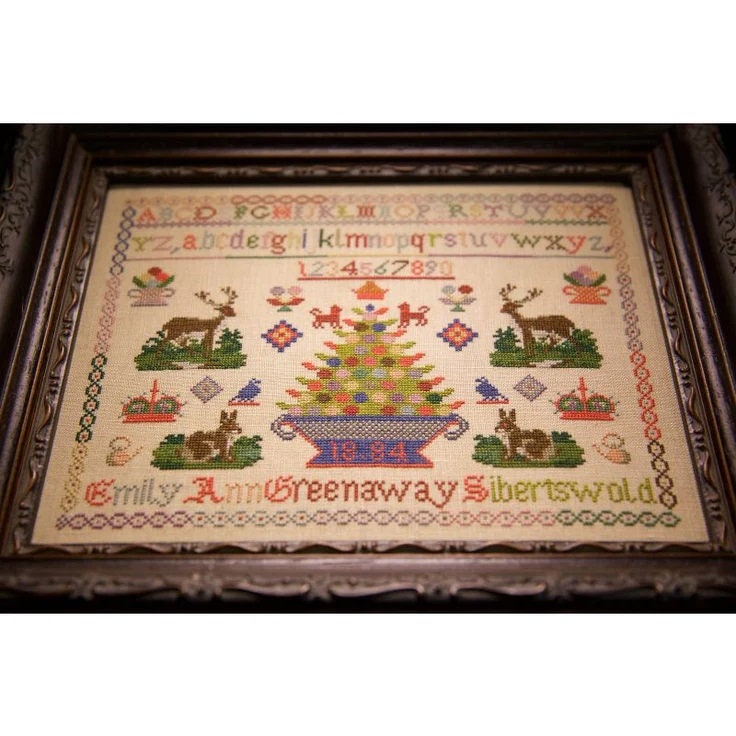 Hands Across The Sea Samplers "EMILY ANN GREENAWAY 1884" Red Sampler, Cross Stitch Booklet