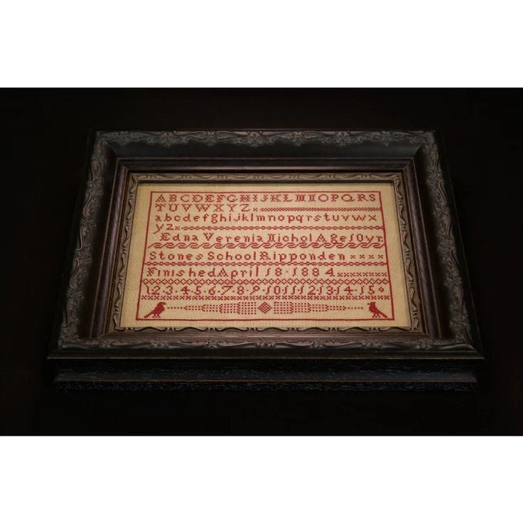 Hands Across The Sea Samplers "EDNA VERENIA NICHOL ~ 1884" Red Sampler, An English School Girl Sampler, Cross Stitch Booklet