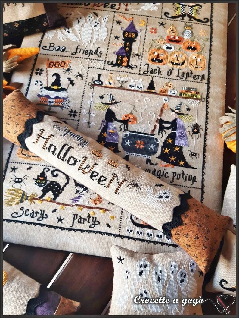 Crocette A Gogo  "Waiting For Halloween"  Counted Cross Stitch Chart  10 Patterns  Black Cat, Witches, Ghosts, Pattern Only
