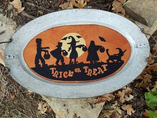 Sew Cherished "Trick or Treat Kit" Includes Wool Applique Pattern, 100% Hand-Dyed Wool, 21"x12" Finished, Halloween, Fall, Autumn, Holidays