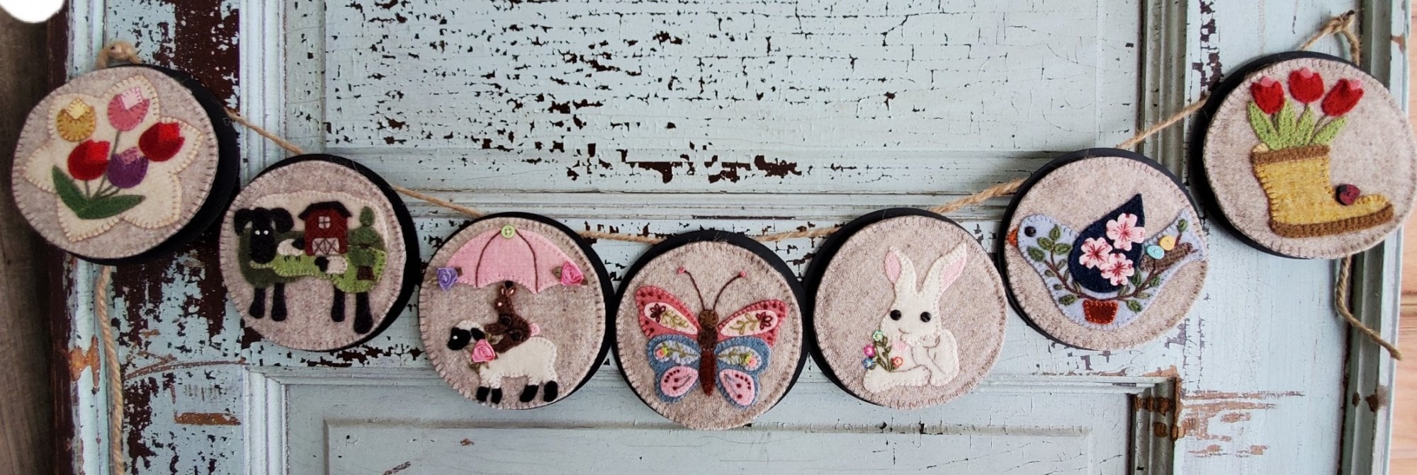 Sew Cherished "Spring Fever"  Includes Wool Applique Patterns for all 7 Designs  Finished 4.5" ea"