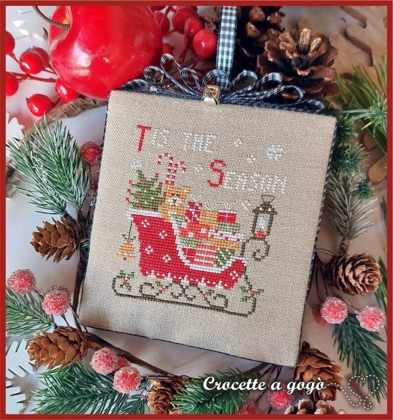 Crocette A Gogo  "Christmas Vintage Series #9 - Sleigh"  Counted Cross Stitch Pattern  Monthly Series, Paper Pattern