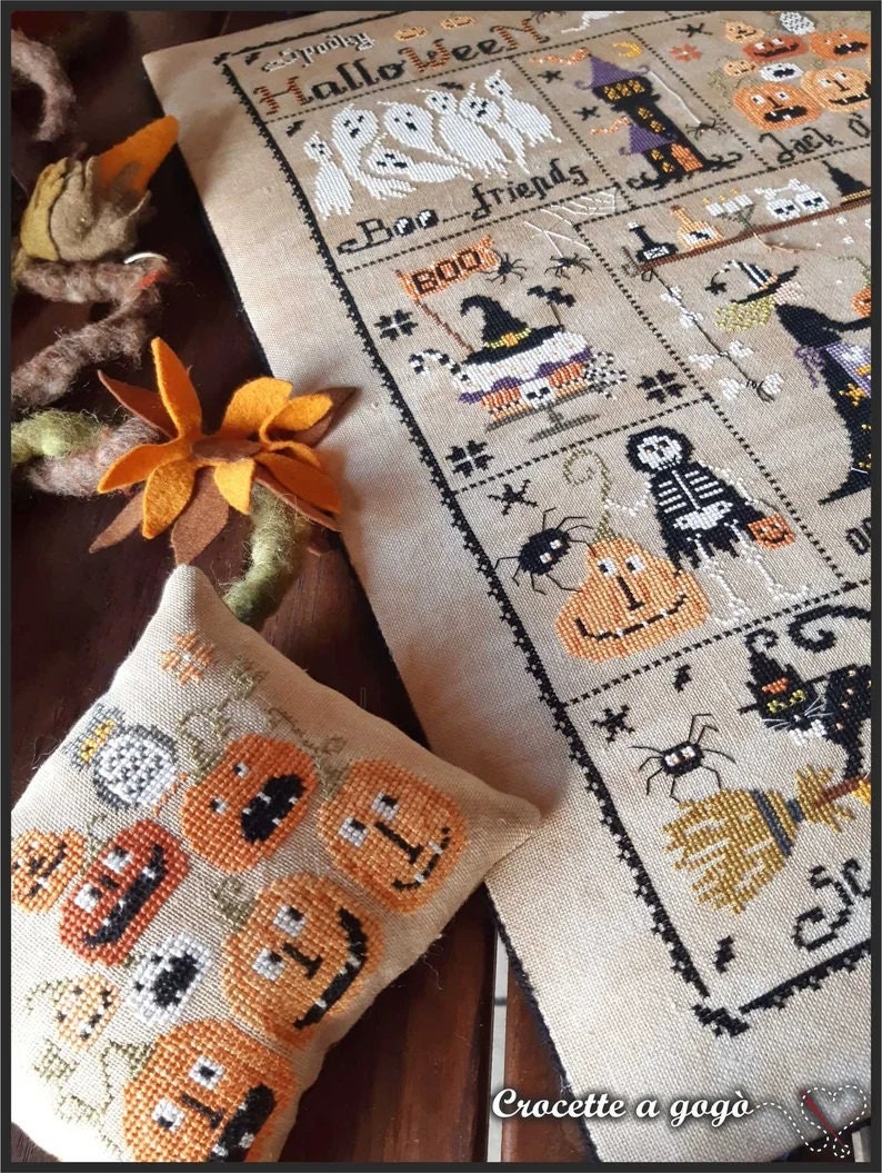 Crocette A Gogo  "Waiting For Halloween"  Counted Cross Stitch Chart  10 Patterns  Black Cat, Witches, Ghosts, Pattern Only